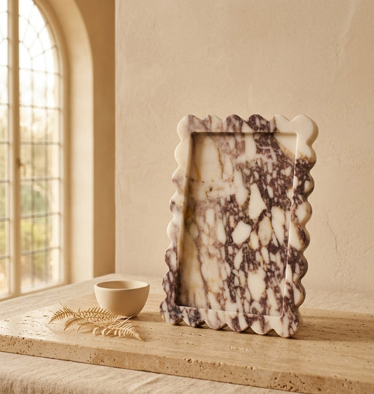 Calacatta Vanity Marble Decorative Tray Scalloped Edge 25x17cm