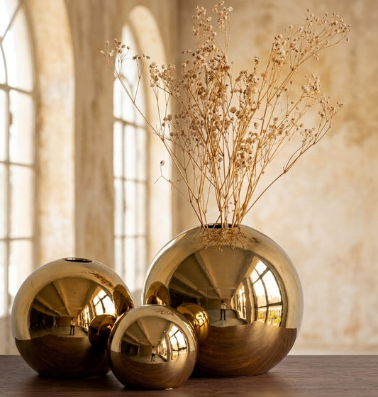 Gold-Plated Ceramic Ball Vase for Home Decor and Hydroponics