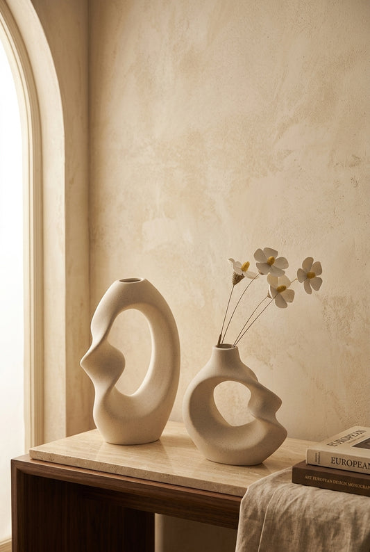 Ceramic Sculptural Vase Set Modern Decorative Duo