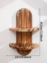 Boho Geometric Wood Wall Shelf Natural Finish Home Decor