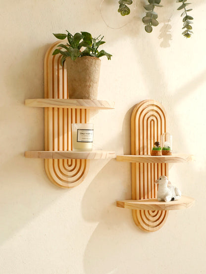 Boho Geometric Wood Wall Shelf Natural Finish Home Decor