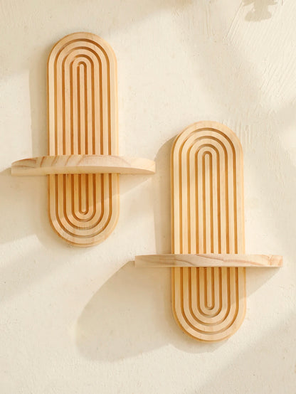 Boho Geometric Wood Wall Shelf Natural Finish Home Decor