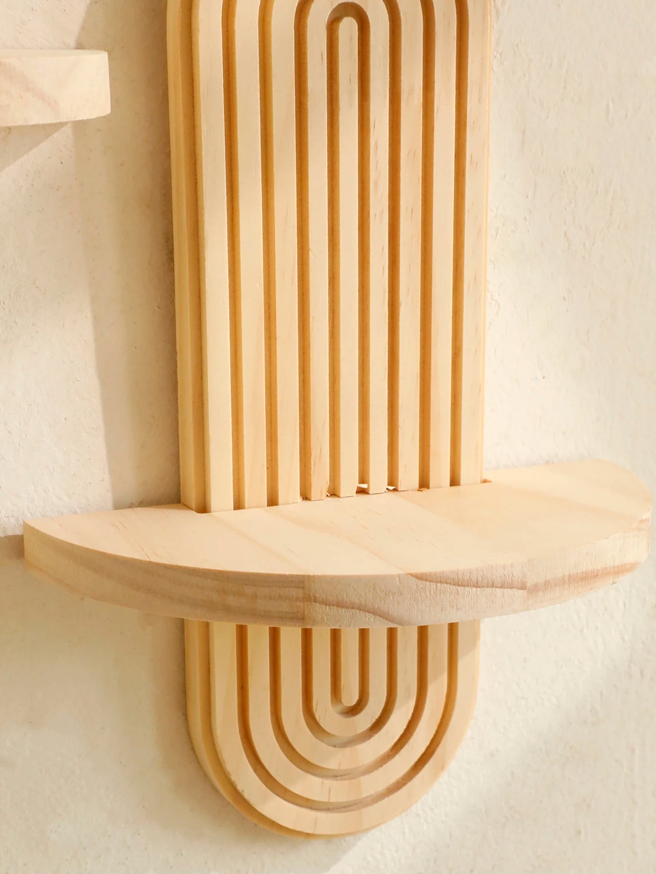 Boho Geometric Wood Wall Shelf Natural Finish Home Decor