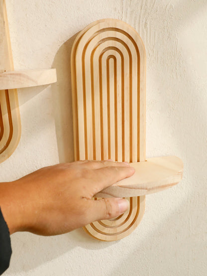 Boho Geometric Wood Wall Shelf Natural Finish Home Decor